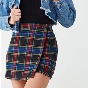 NWT Forever 21 Black Plaid Wrap-Front Skirt